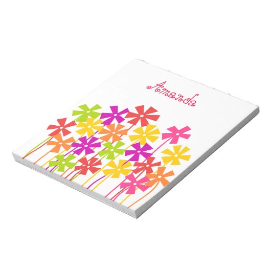 Cute roze gele oranje simpele bloemen naam  notitieblok (Linkerzijde)