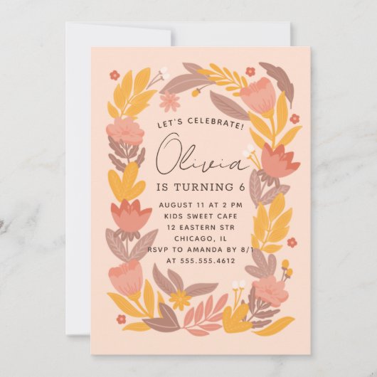 Cute roze gele tuinbouwer verjaardagsfeest (Voorkant)