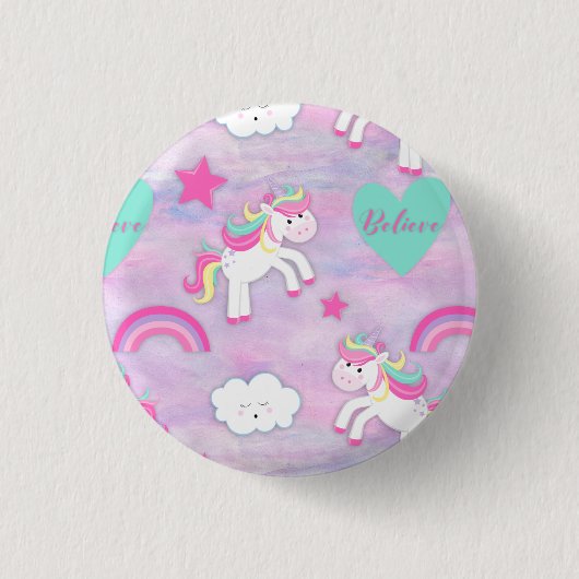 Cute roze geloof in Unicorns Ronde Button 3,2 Cm (Voorkant)