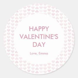 Cute Roze Gelukkig Valentijnsdag Hart Patroon Ronde Sticker