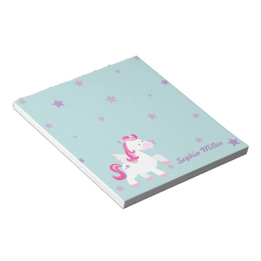 Cute roze gepersonaliseerde Magical Unicorn Notiti Notitieblok (Schuin)