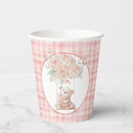 Cute Roze Geruite Teddybeer Papieren Bekers