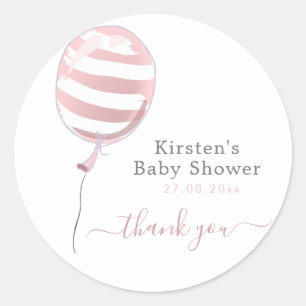 Cute roze gestreept ballon - Baby shower Dank u Ronde Sticker
