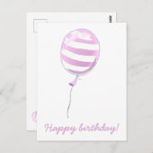 Cute Roze Gestreepte Ballon - Kinderverjaardag Briefkaart (Voorkant / Achterkant)