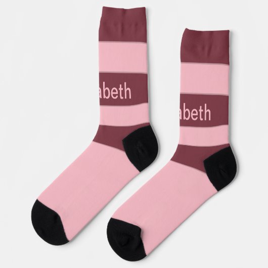 Cute Roze Gestreepte Patroon Naam Tekst Sokken (Links)