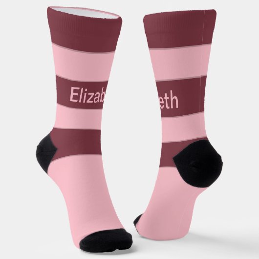 Cute Roze Gestreepte Patroon Naam Tekst Sokken (Gebogen)