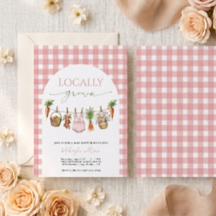Cute Roze Gingham Lokale Tuin Baby Shower Kaart
