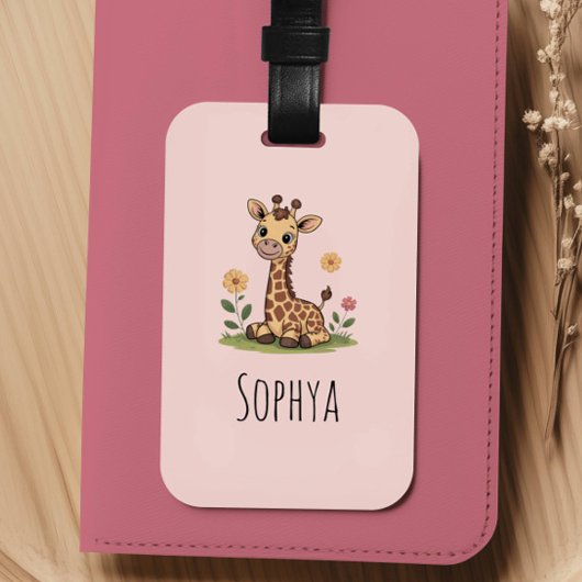 Cute Roze Giraffe Meisjes Kinderen Bagagelabel