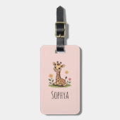 Cute Roze Giraffe Meisjes Kinderen Bagagelabel (Voorkant verticaal)