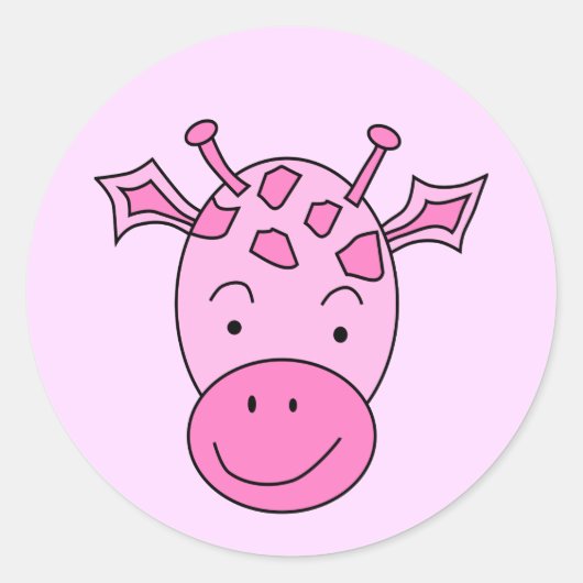 Cute roze Giraffe. Ronde Sticker (Voorkant)