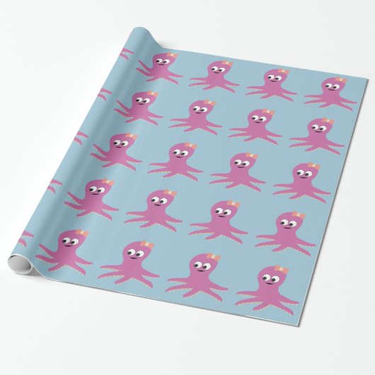 Cute roze girl Octopus Cadeaupapier (Uitgerold)
