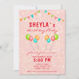 Cute Roze Glitter Ballon Meisjes Verjaardagsfeestj Kaart
