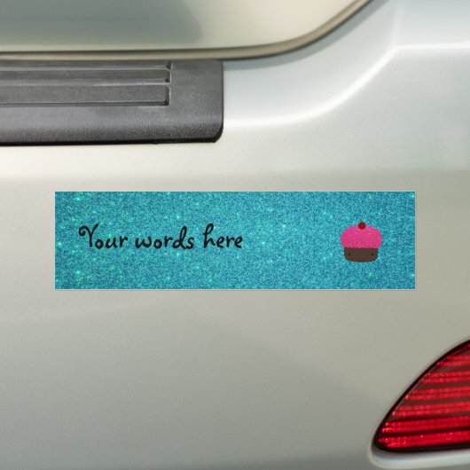 Cute roze glitter cupcake turkooizen glitter bumpersticker (Op auto)