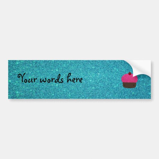 Cute roze glitter cupcake turkooizen glitter bumpersticker (Voorkant)