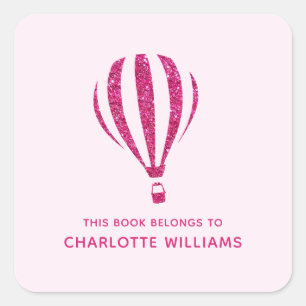 Cute Roze Glitter Heet ballon Terug naar school Ki Vierkante Sticker