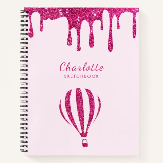Cute roze glitter monogram schets notitieboek (Voorkant)