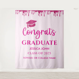 Cute Roze Glitter Verjaardag Fotohokje Achtergrond Wandkleed