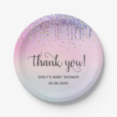 Cute Roze & Gold Rainbow Glitter Drift Baby shower Papieren Bordje (Voorkant)