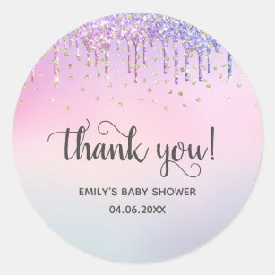 Cute Roze & Gold Rainbow Glitter Drift Baby shower Ronde Sticker