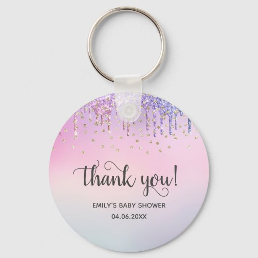 Cute Roze & Gold Rainbow Glitter Drift Baby shower Sleutelhanger (Voorkant)