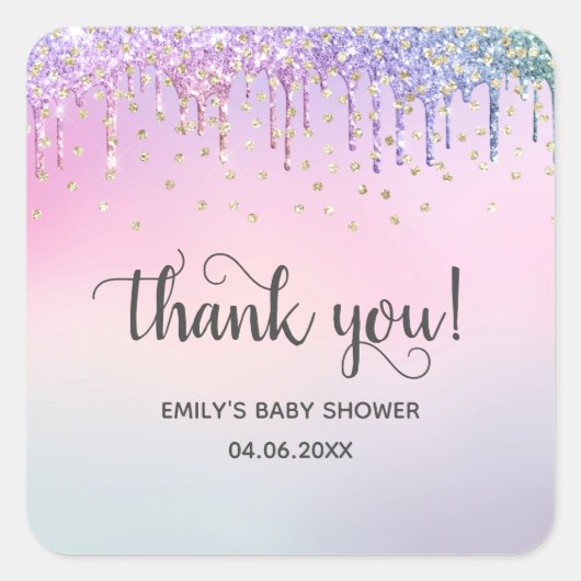 Cute Roze & Gold Rainbow Glitter Drift Baby shower Vierkante Sticker (Voorkant)