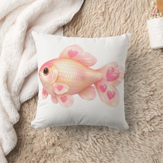 Cute Roze Goudvis met Hartjes Sierkussen (Deken)