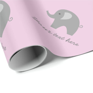 Cute roze grijze olifant baby shower verpakkingspa cadeaupapier