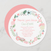 Cute roze groene bloemen Wreater Afstuderen nodigt Kaart (Voorkant / Achterkant)