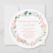 Cute roze groene bloemen Wreater Afstuderen nodigt Kaart (Voorkant)