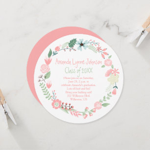 Cute roze groene bloemen Wreater Afstuderen nodigt Kaart