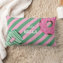 Cute Roze & Groene Donut Baby Kussenhoes