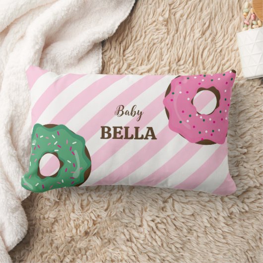 Cute Roze & Groene Donut Baby Worpkussen Kussen (Deken)