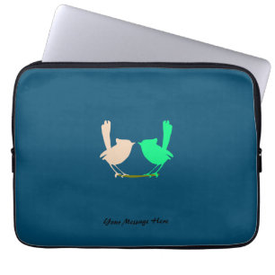 Cute Roze groene vogels op tak Aangepaste naam Laptop Sleeve