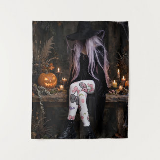 Cute Roze Halloween Hekentapijt, Cottagecore Wi Wandkleed