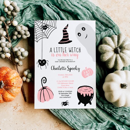Cute roze Halloween illustraties baby shower meisj Kaart