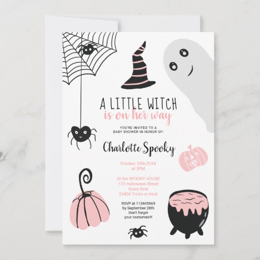 Cute roze Halloween illustraties baby shower meisj Kaart (Voorkant)
