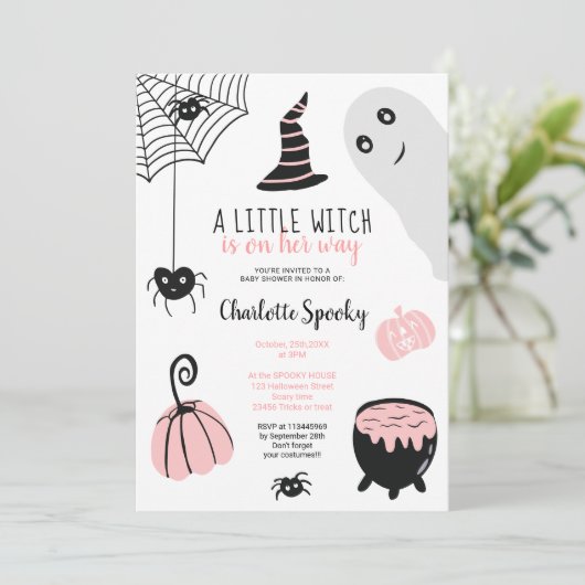 Cute roze Halloween illustraties baby shower meisj Kaart (Staand voorkant)