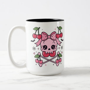 Cute Roze Halloween Schedel Mok - Kawaii Kersen Sc
