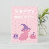 Cute Roze Halloweenfeestje Feestdagenkaart (Staand voorkant)