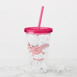 Cute roze happy axolotl acryl drinkbeker