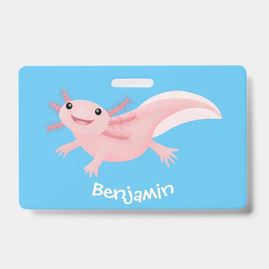 Cute roze happy axolotl badge (Voorkant)