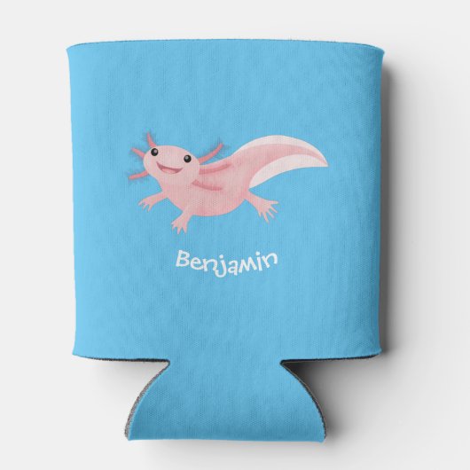 Cute roze happy axolotl blikjeskoeler (Achterkant)