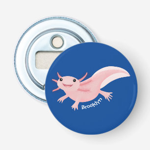 Cute roze happy axolotl button flesopener