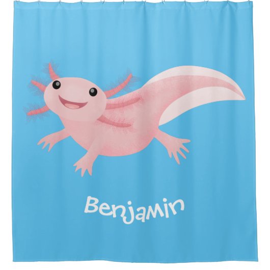Cute roze happy axolotl douchegordijn (Voorkant)