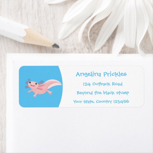 Cute roze happy axolotl etiket (Insitu)