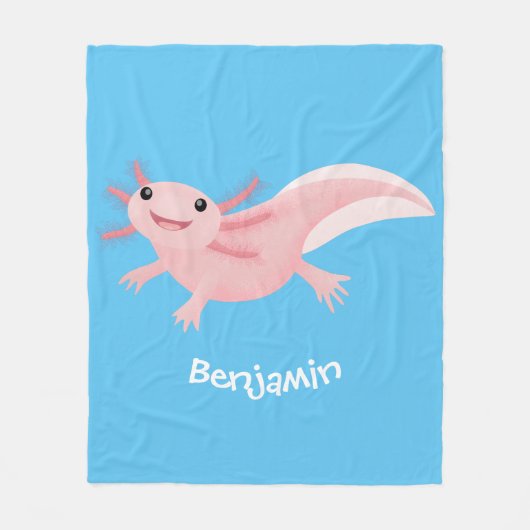 Cute roze happy axolotl fleece deken (Voorkant)