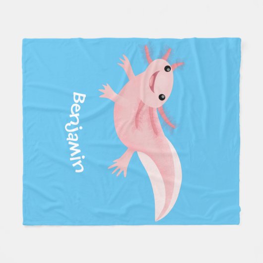 Cute roze happy axolotl fleece deken (Voorkant (Horizontaal))