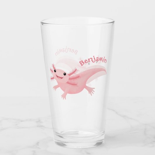 Cute roze happy axolotl glas (Voorkant)