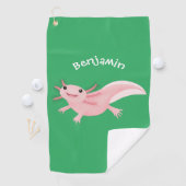 Cute roze happy axolotl golfhanddoek (Insitu)