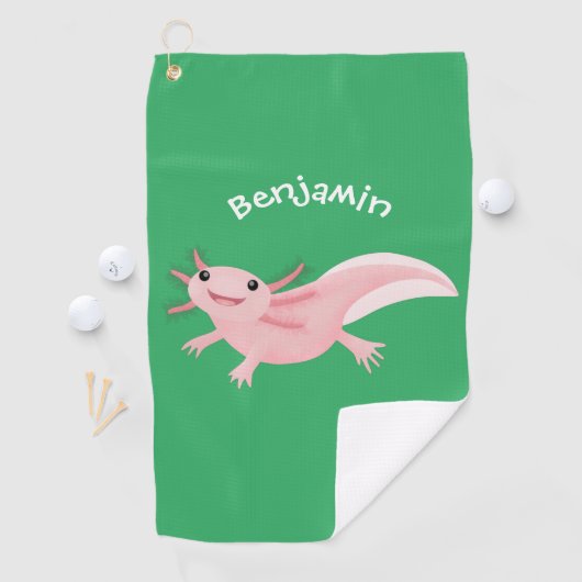 Cute roze happy axolotl golfhanddoek (Insitu)